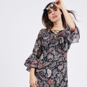 Octavia Printed Bell Sleeve Tie Dress - Boho